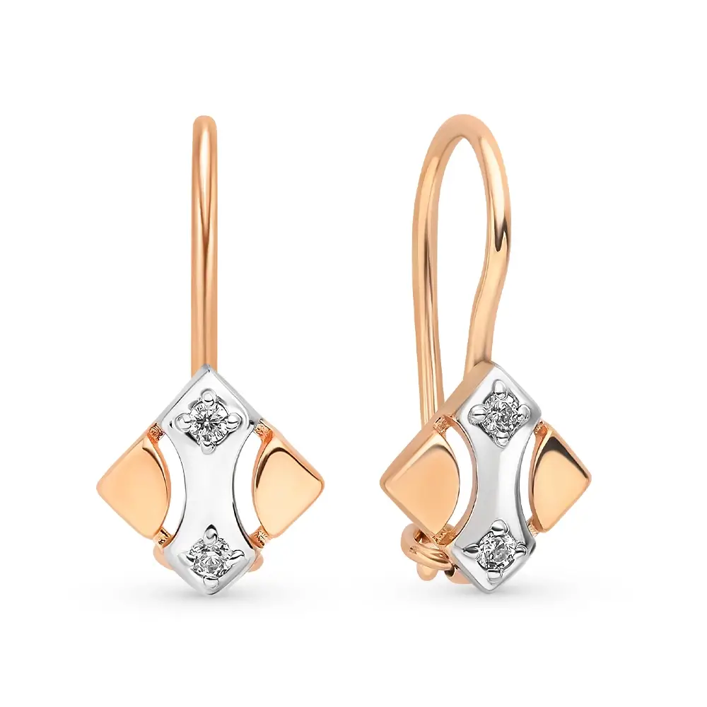 Серьги детские с фианитами из красного золота 375 пробы 1