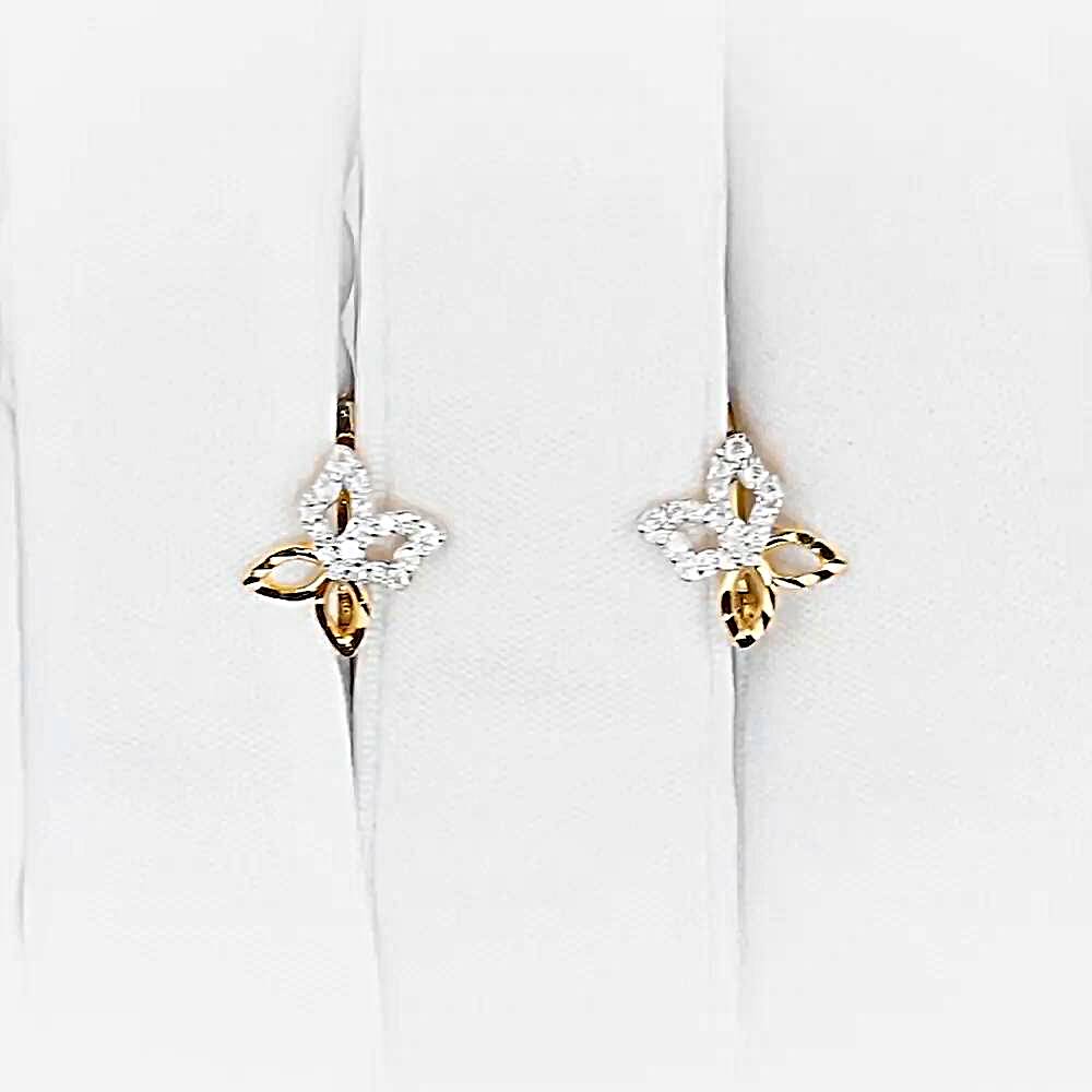 Серьги  Бабочка детские с фианитами из красного золота 585 пробы 1