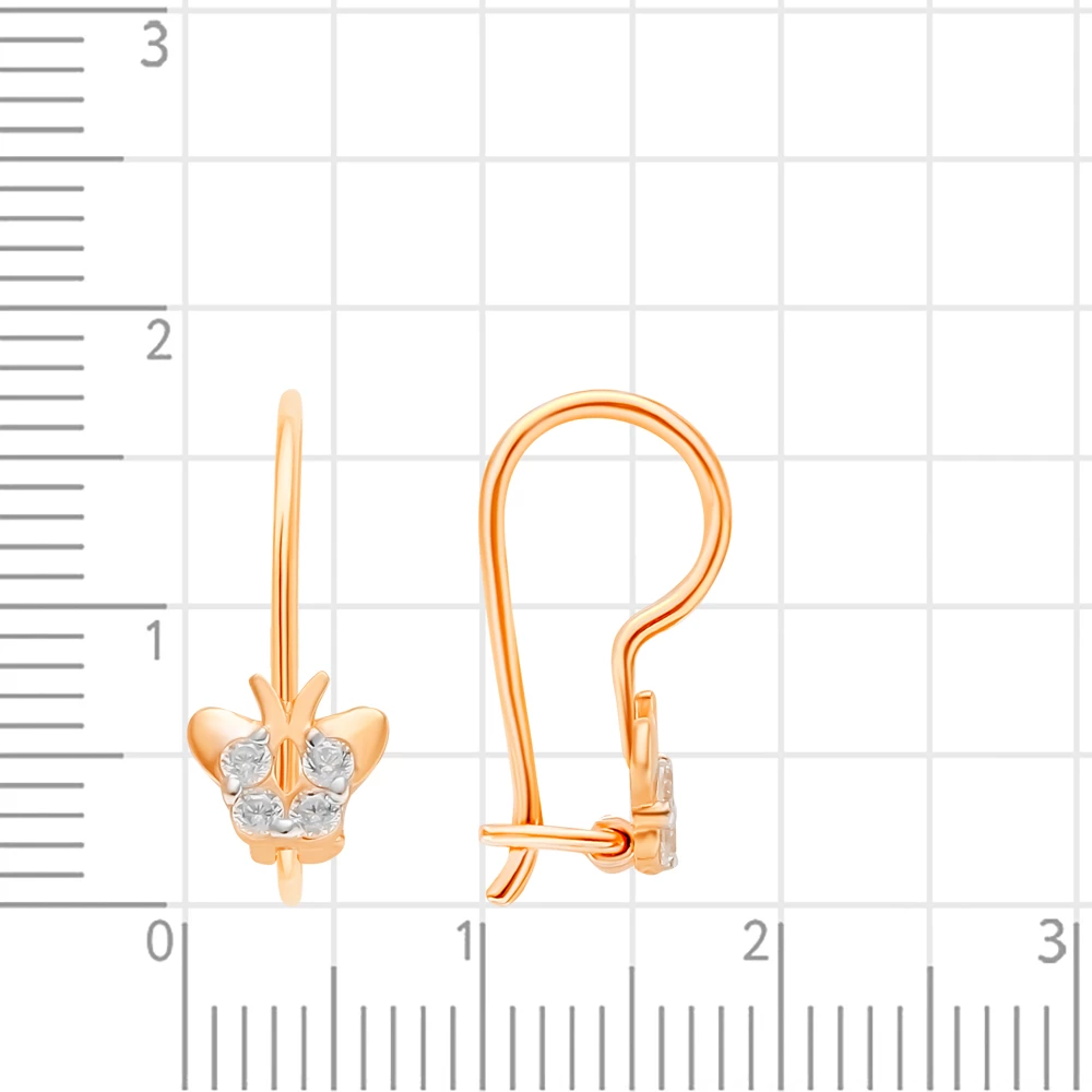 Серьги  Бабочка детские с фианитами из красного золота 585 пробы 2