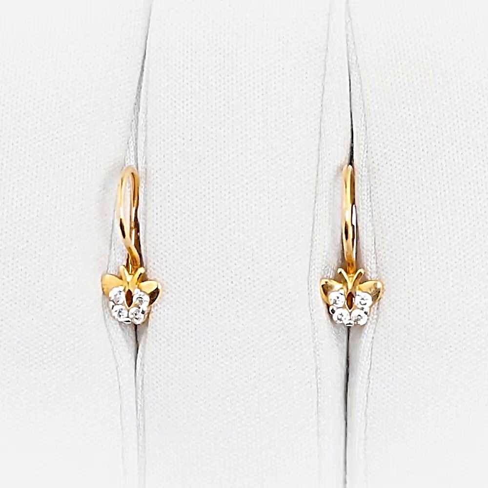 Серьги  Бабочка детские с фианитами из красного золота 585 пробы 1