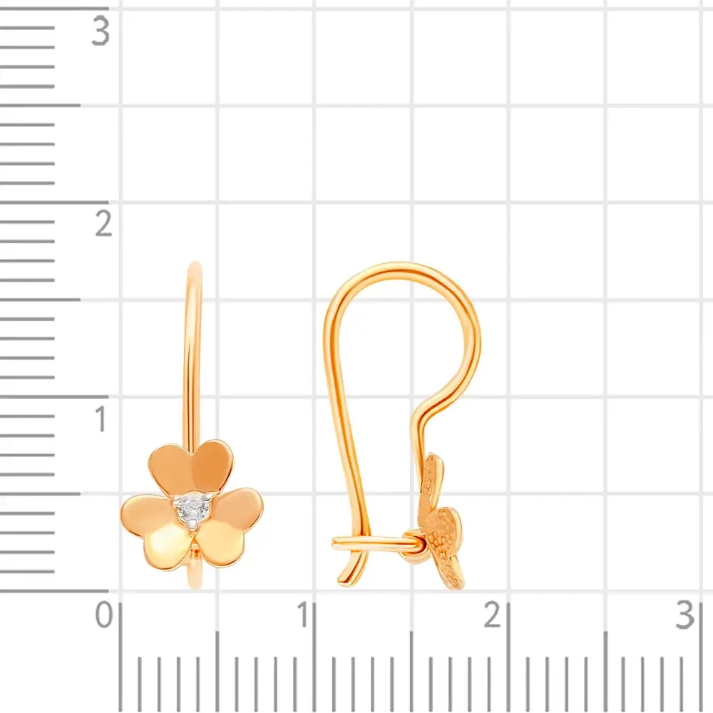 Серьги детские с фианитами из красного золота 585 пробы 3