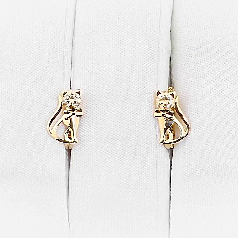 Серьги  Кошка детские с фианитами из красного золота 585 пробы 1