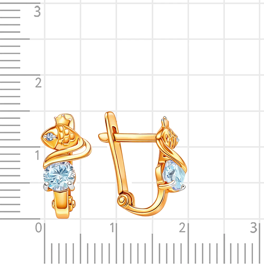 Серьги  Рыбка детские с фианитами из красного золота 585 пробы