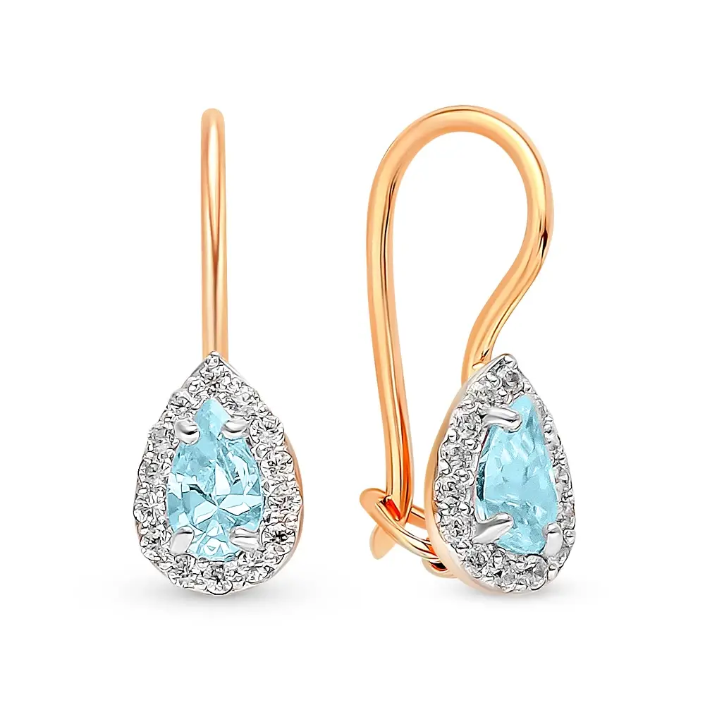 Серьги детские с фианитами из красного золота 585 пробы 1