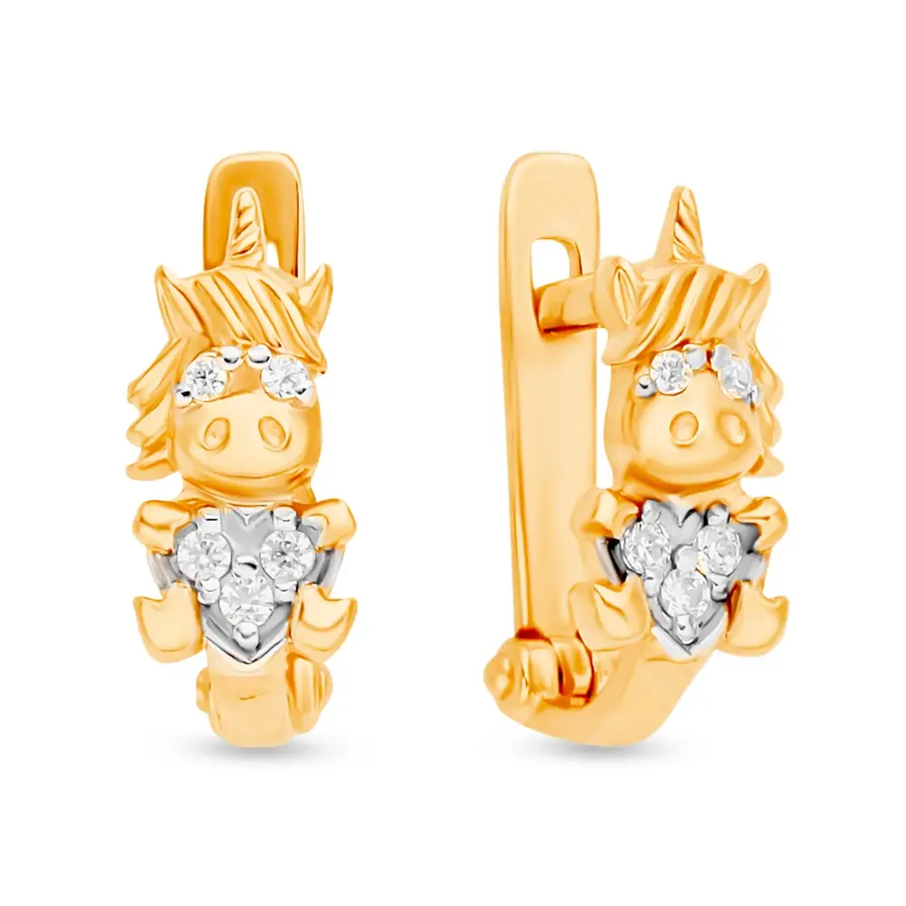 Серьги детские с фианитами из красного золота 375 пробы 1