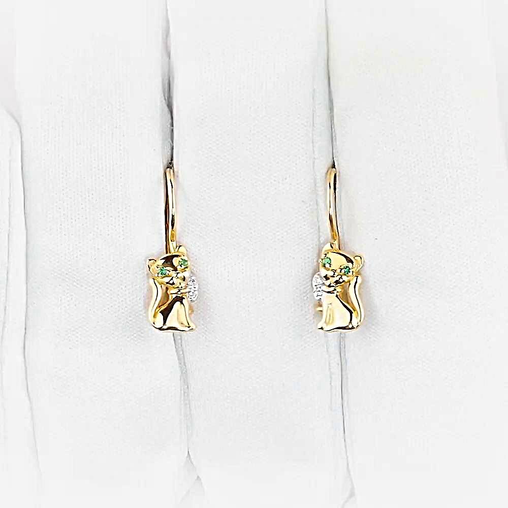 Серьги  Кошка детские с фианитами из красного золота 375 пробы 1