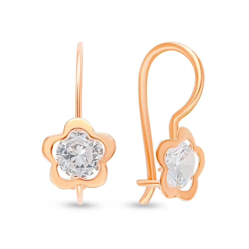 Серьги детские с фианитами из красного золота 375 пробы 1
