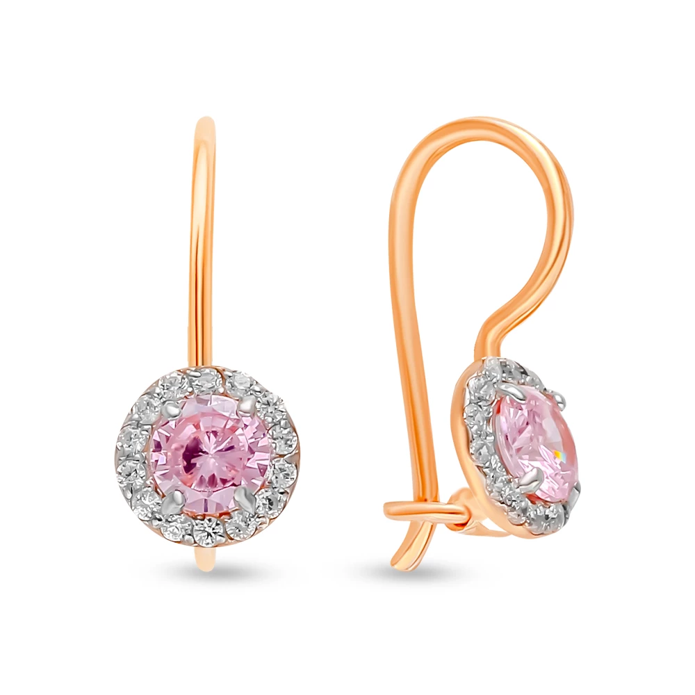 Серьги детские с фианитами из красного золота 375 пробы 1