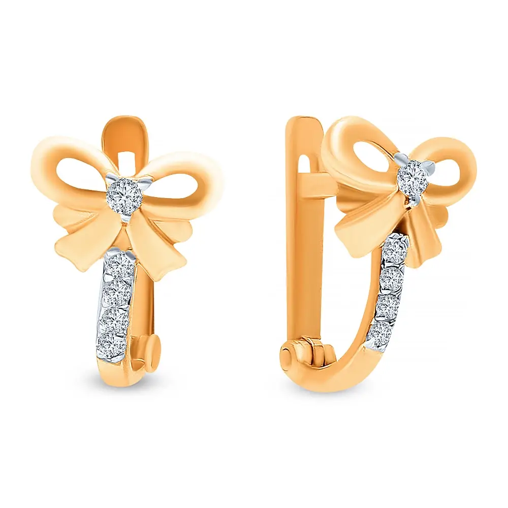 Серьги детские с фианитами из красного золота 375 пробы 1