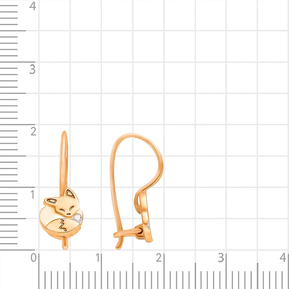 Серьги  Лиса детские с фианитами из красного золота 375 пробы