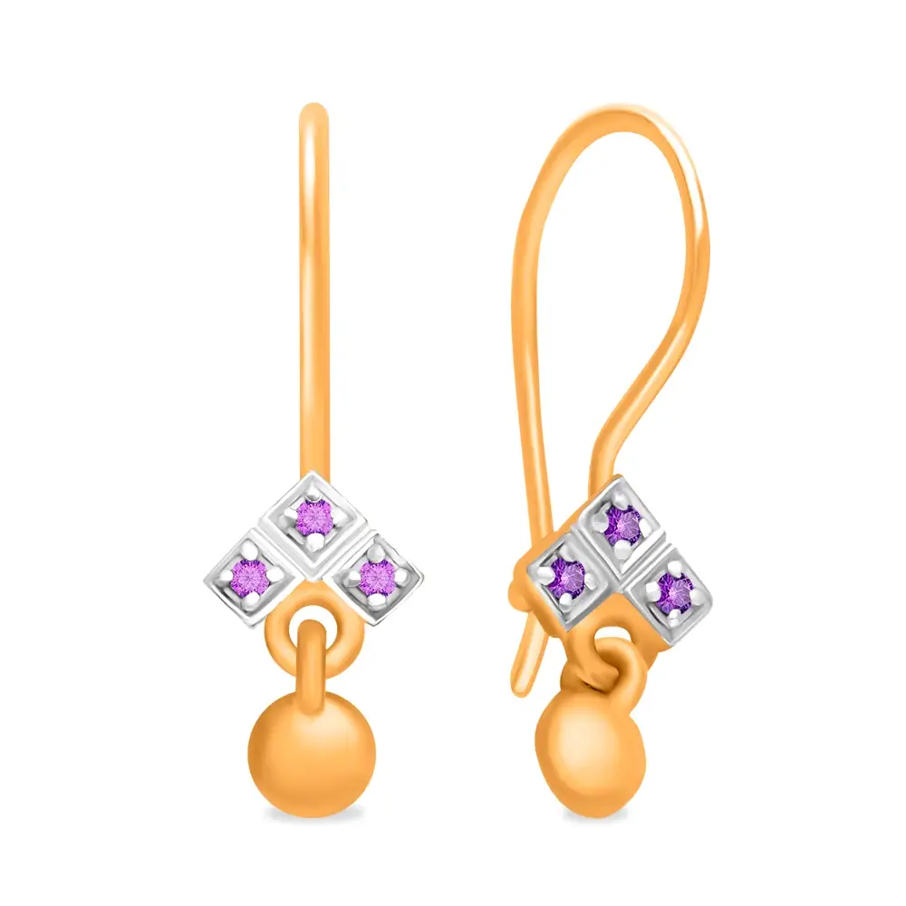Серьги детские с фианитами из красного золота 375 пробы 1