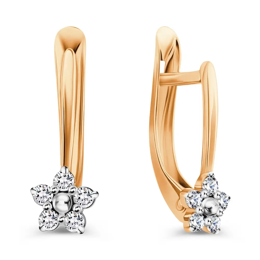 Серьги детские с фианитами из красного золота 375 пробы 1