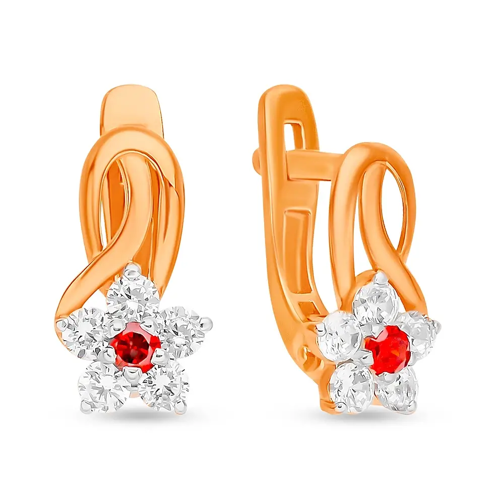 Серьги детские с фианитами из красного золота 375 пробы 1