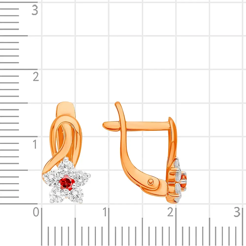 Серьги детские с фианитами из красного золота 375 пробы 3