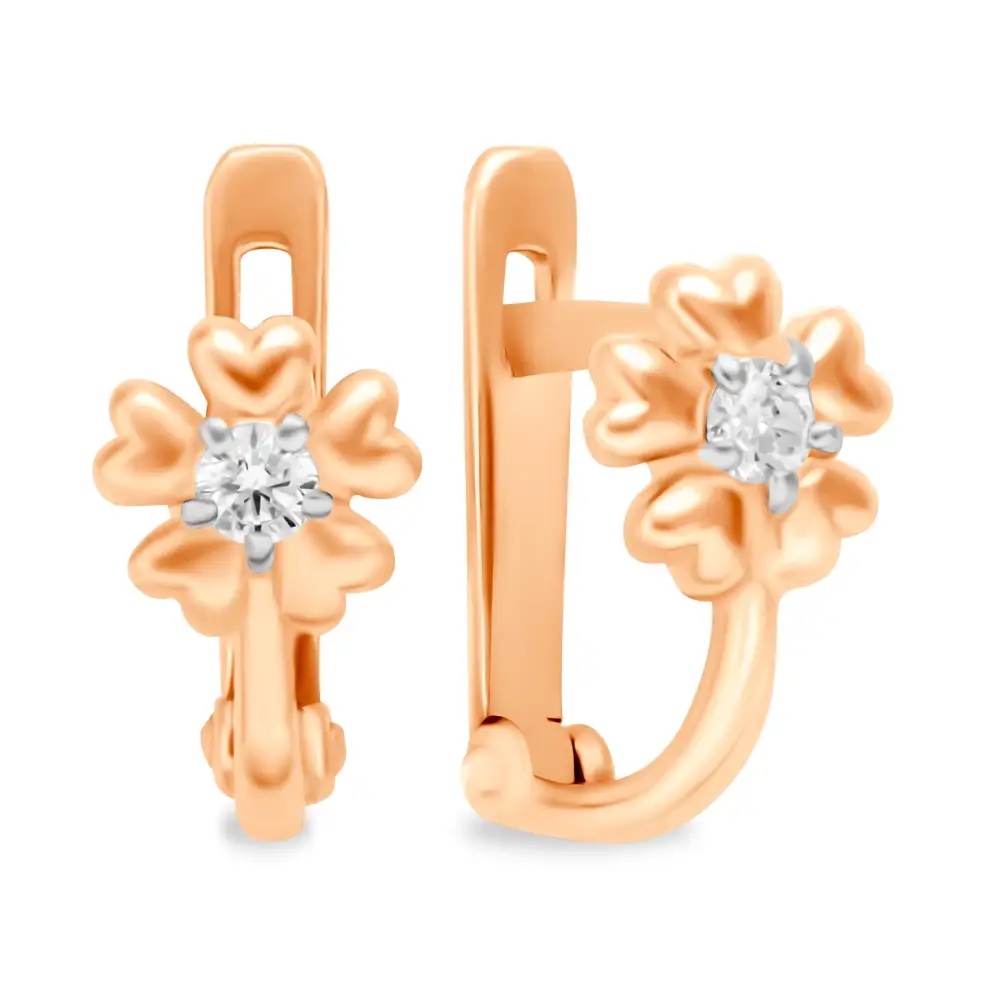 Серьги детские с фианитами из красного золота 375 пробы 1