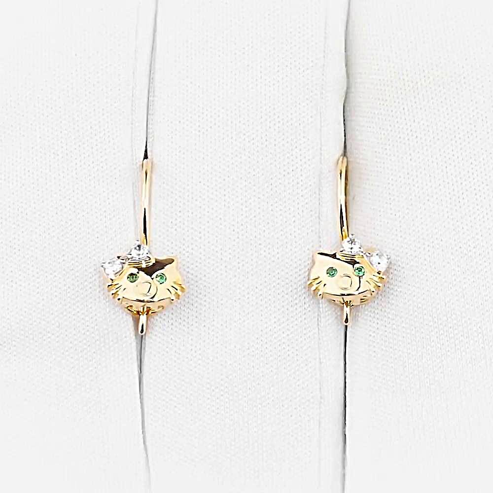 Серьги  Кошка детские с фианитами из красного золота 585 пробы 1