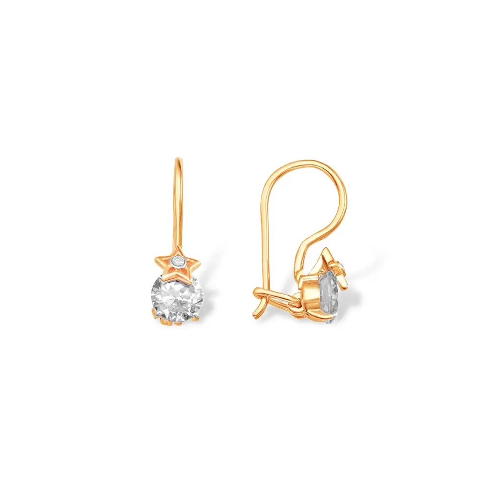 Серьги детские с фианитами из красного золота 375 пробы 1