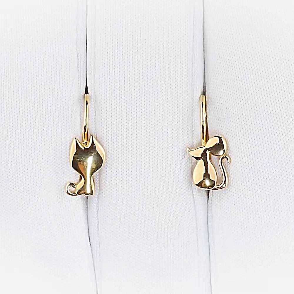 Серьги  Кошка детские из красного золота 585 пробы 1