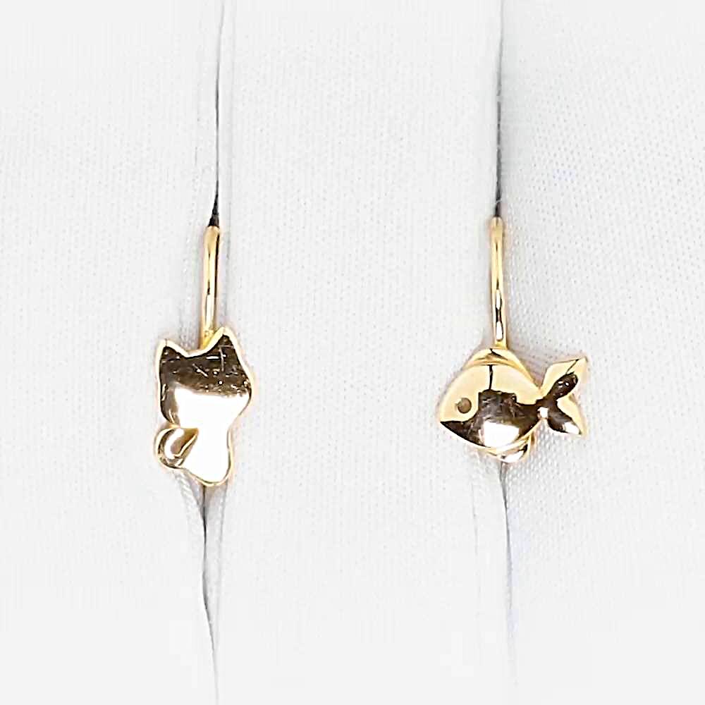 Серьги  Кошка детские из красного золота 585 пробы 1