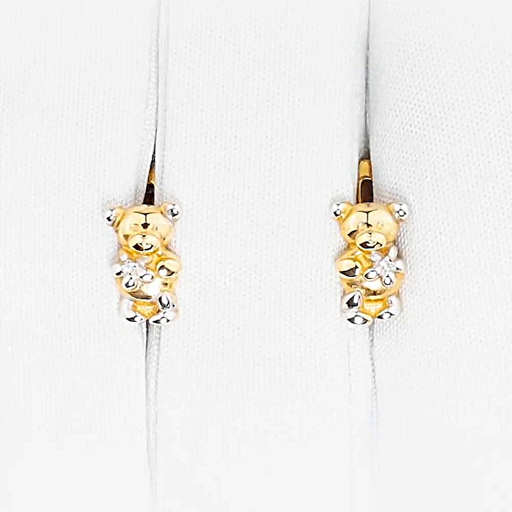 Серьги  Мишка детские с фианитами из красного золота 585 пробы 1