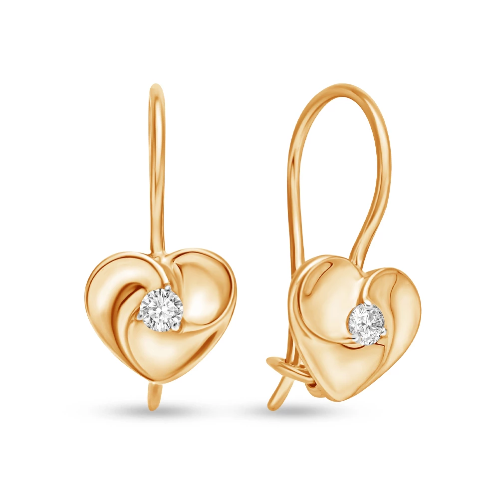 Серьги детские с фианитами из красного золота 375 пробы 2