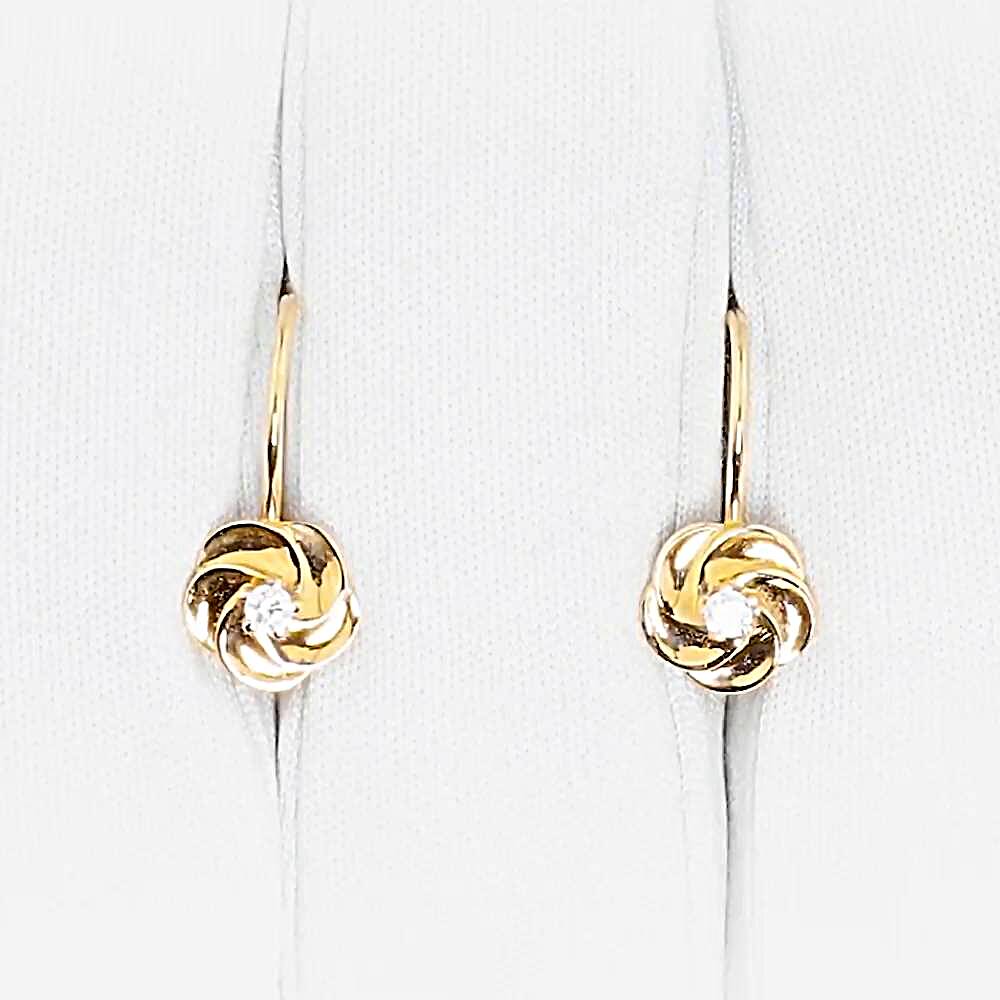 Серьги детские с фианитами из красного золота 585 пробы 1