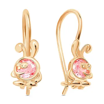 Серьги детские с фианитами из красного золота 375 пробы