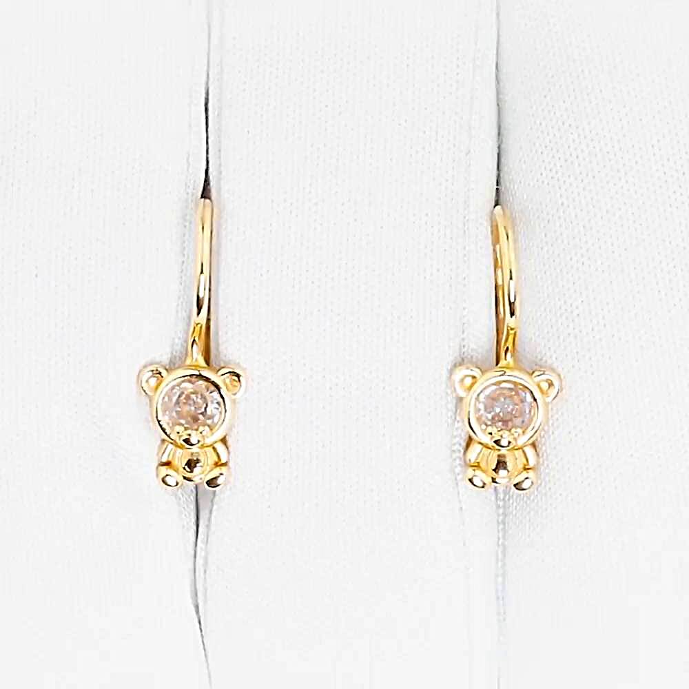 Серьги  Мишка детские с фианитами из красного золота 585 пробы 1