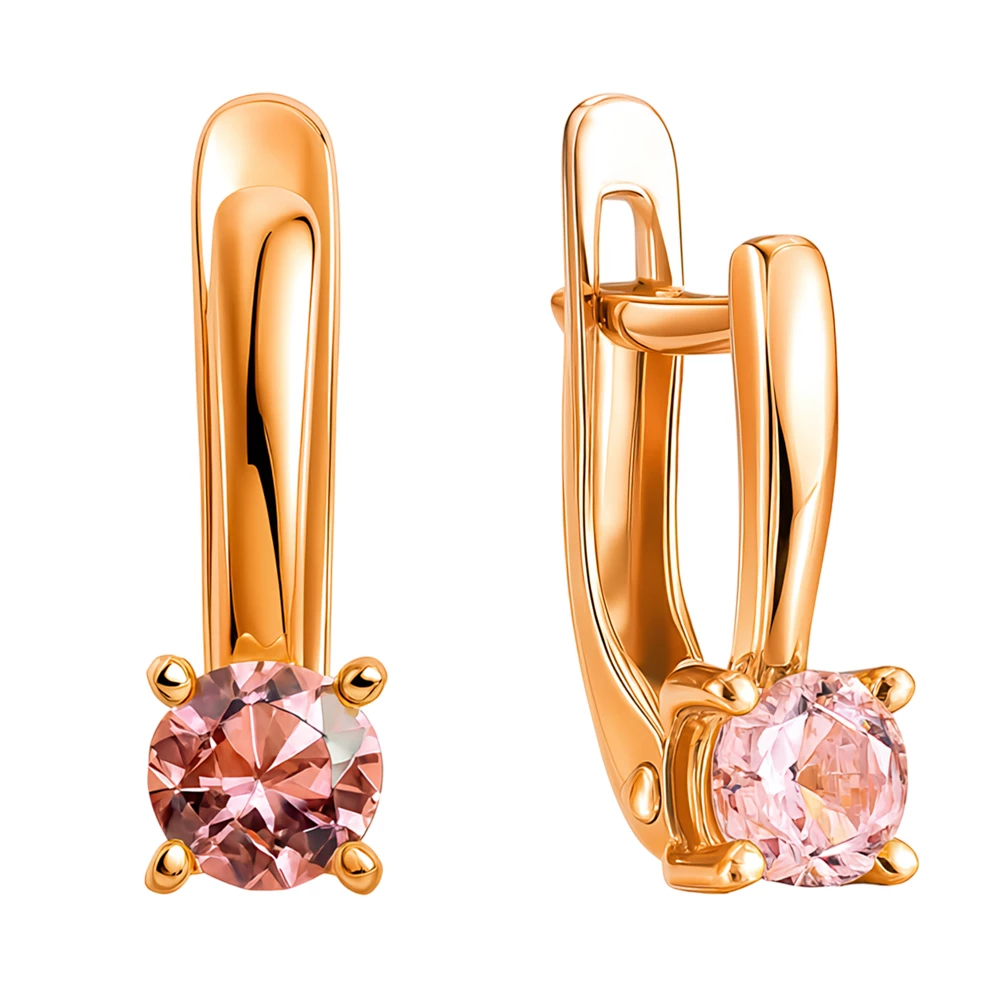 Серьги детские с фианитами из красного золота 375 пробы