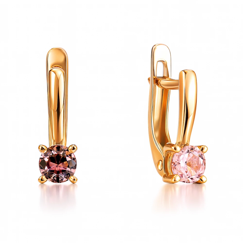 Серьги детские с фианитами из красного золота 375 пробы