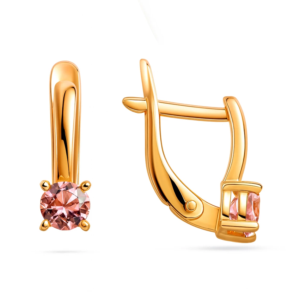 Серьги детские с фианитами из красного золота 375 пробы