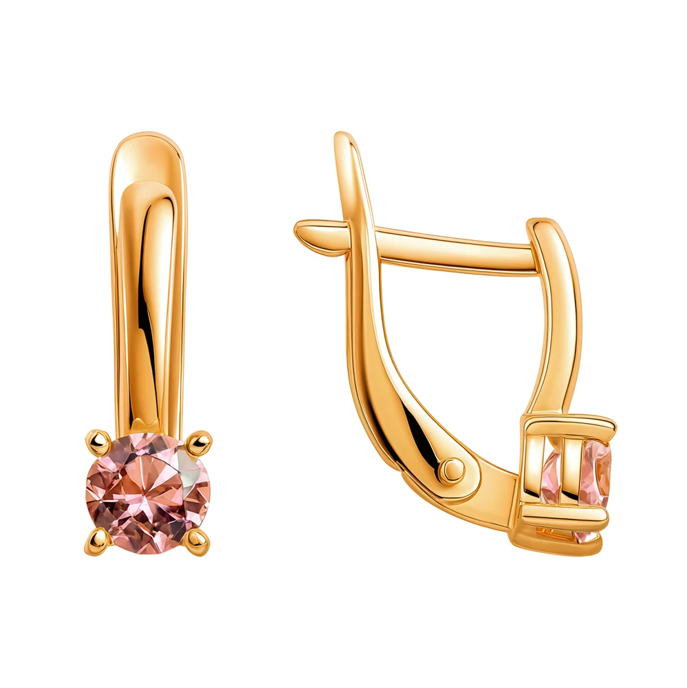 Серьги детские с фианитами из красного золота 375 пробы