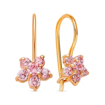 Серьги детские с фианитами из красного золота 375 пробы