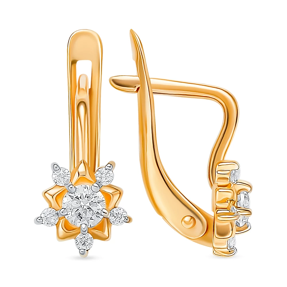 Серьги детские с фианитами из красного золота 585 пробы 3