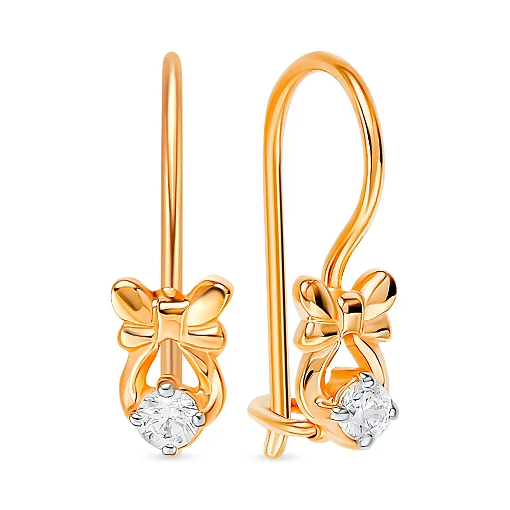 Серьги детские с фианитами из красного золота 375 пробы 1