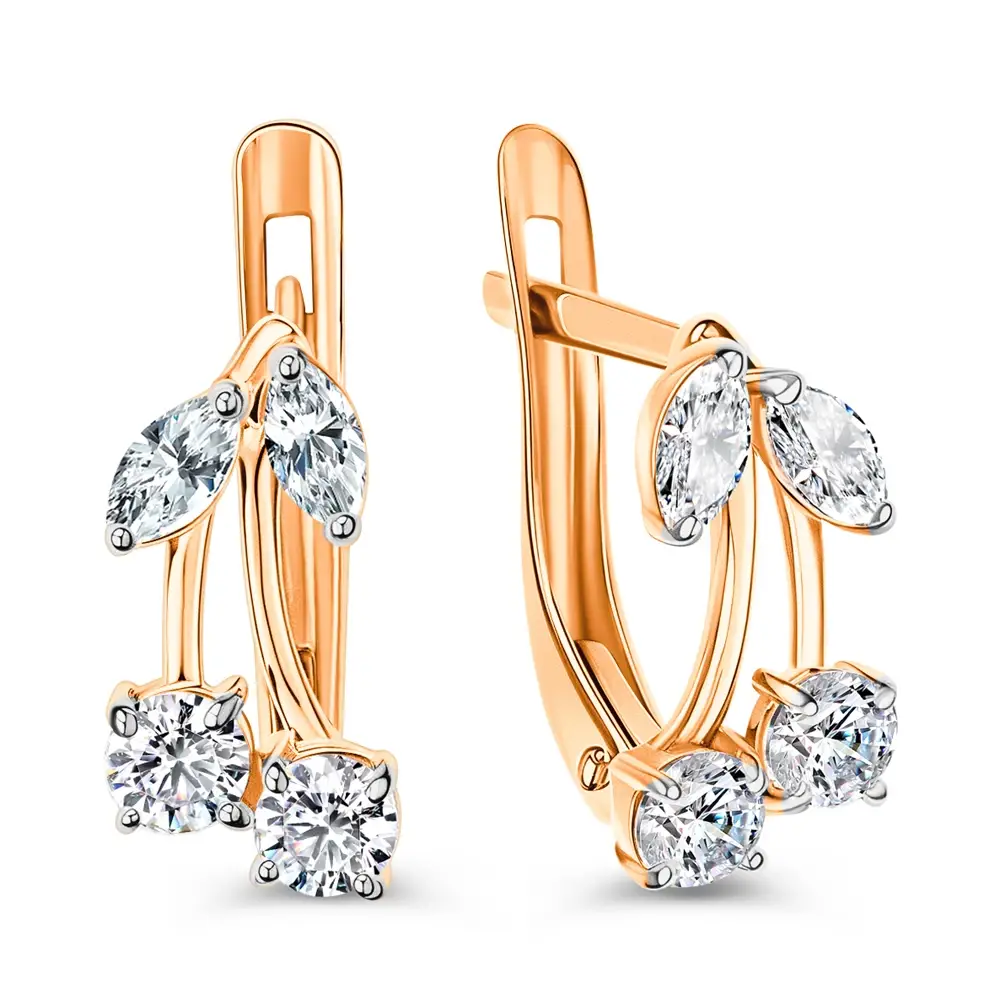 Серьги детские с фианитами из красного золота 375 пробы 1