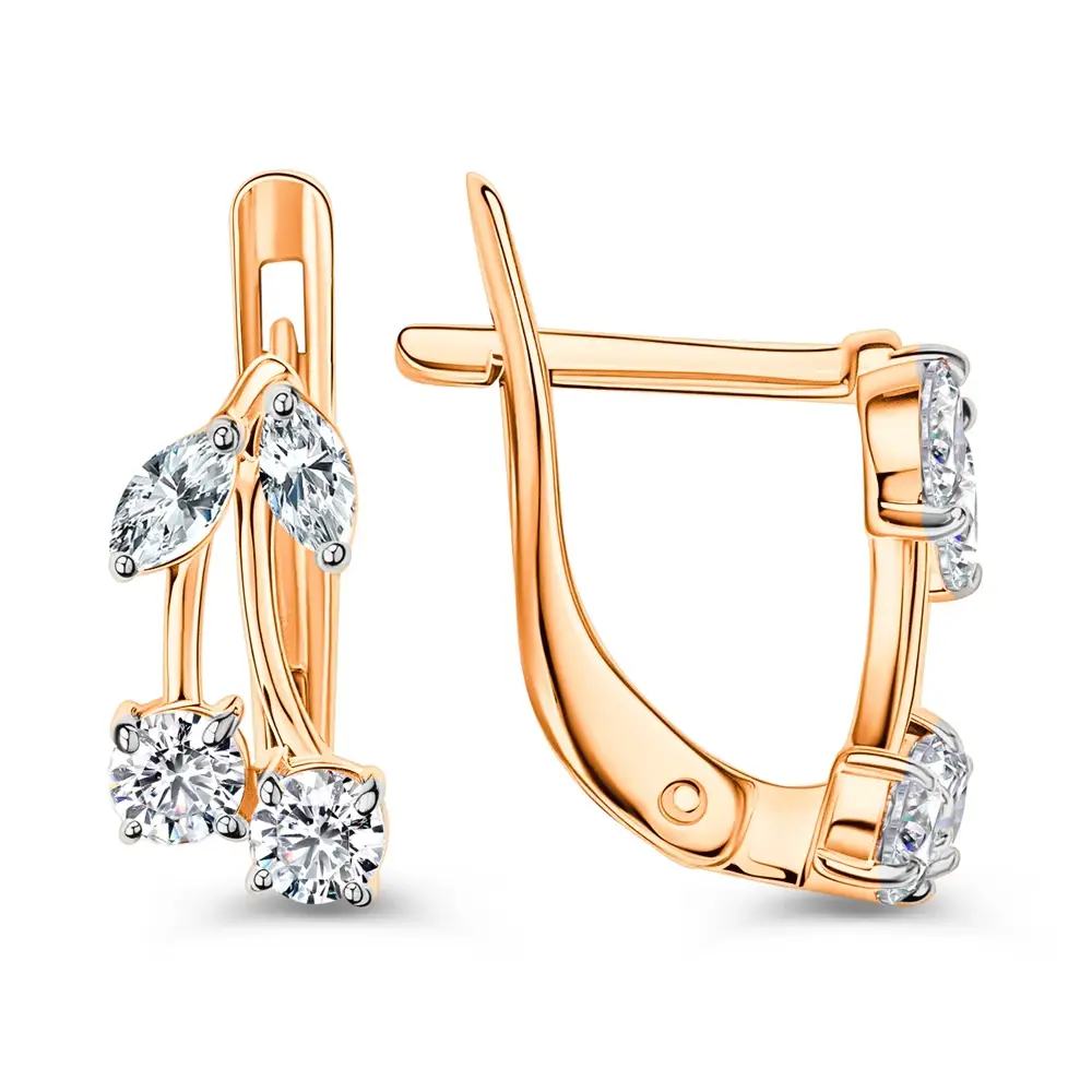 Серьги детские с фианитами из красного золота 375 пробы 3