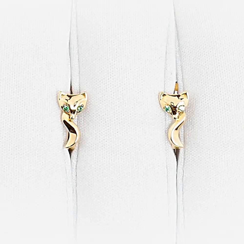 Серьги  Лиса детские с фианитами из красного золота 585 пробы 1