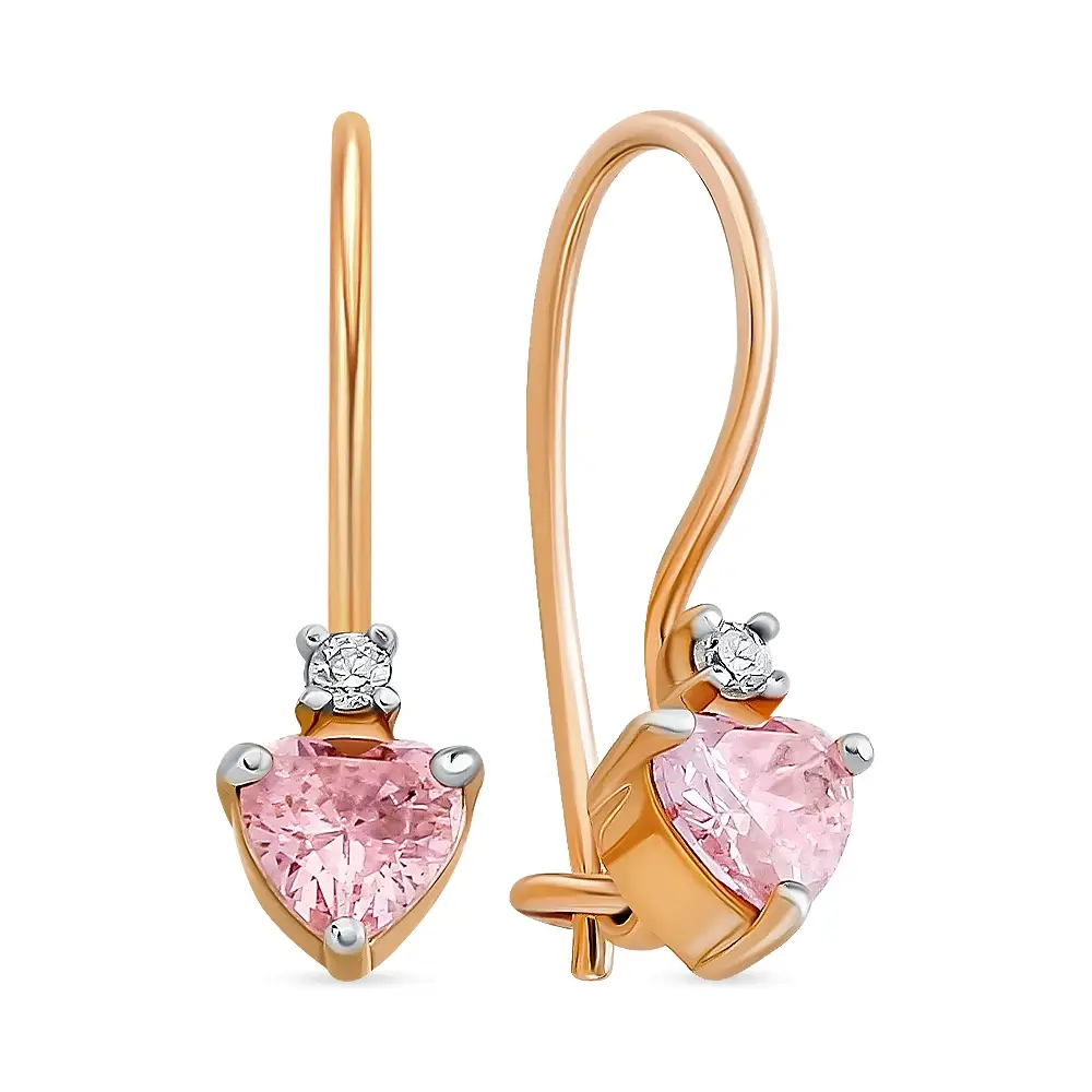 Серьги детские с фианитами из красного золота 375 пробы 1