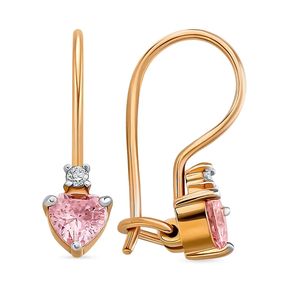 Серьги детские с фианитами из красного золота 375 пробы 3