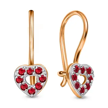 Серьги детские с фианитами из красного золота 585 пробы