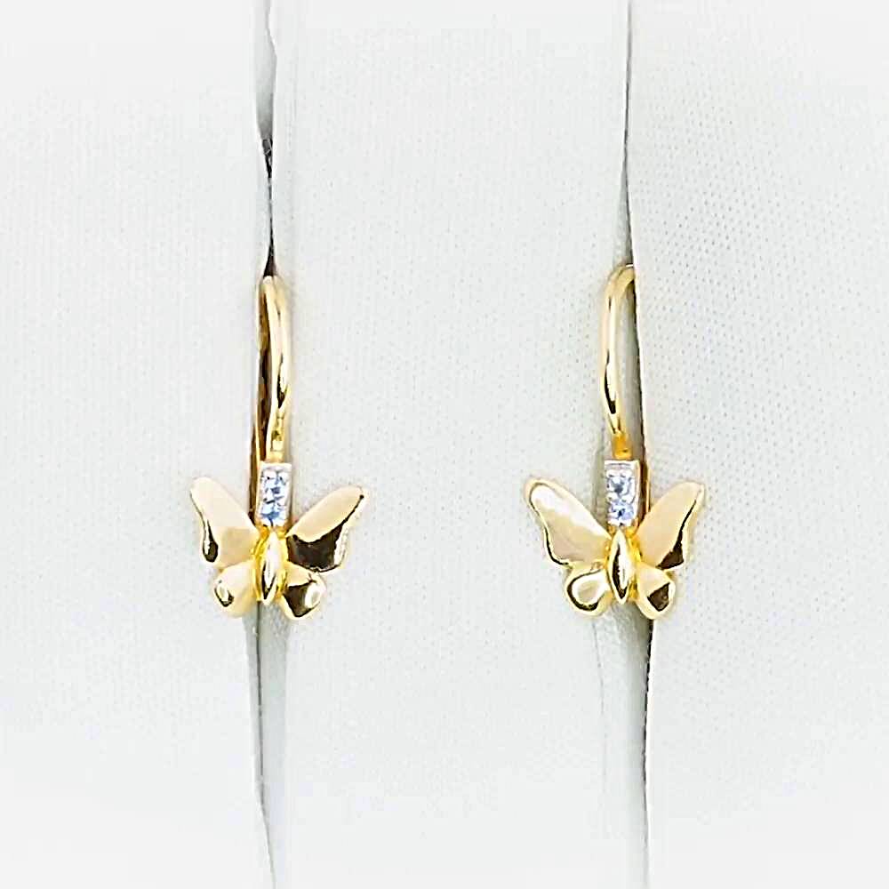 Серьги  Бабочка детские с фианитами из красного золота 585 пробы 1