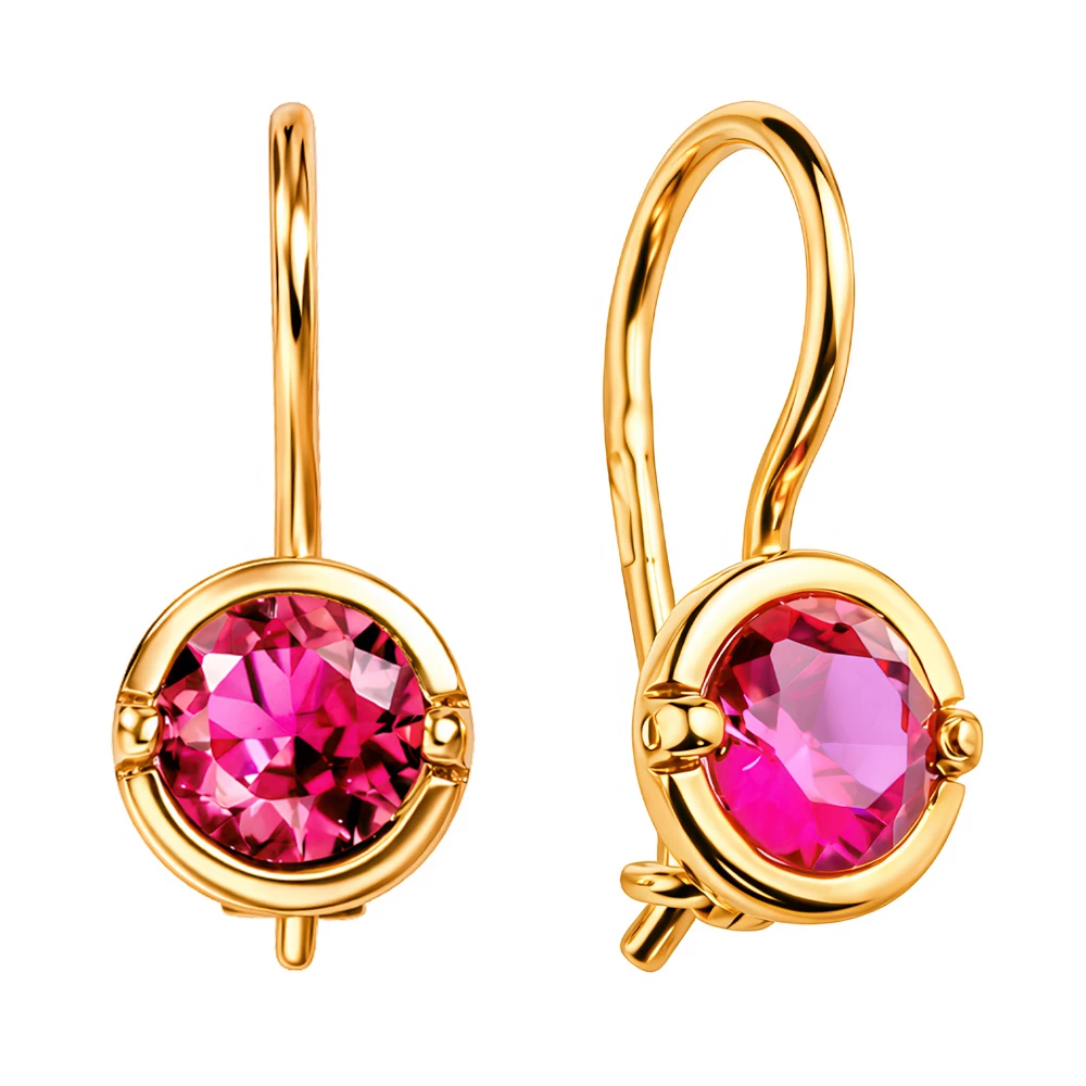 Серьги детские с фианитами из красного золота 585 пробы