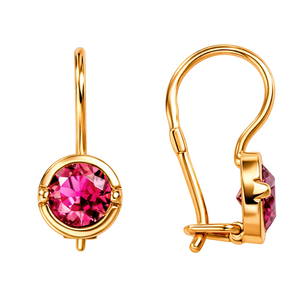 Серьги детские с фианитами из красного золота 585 пробы