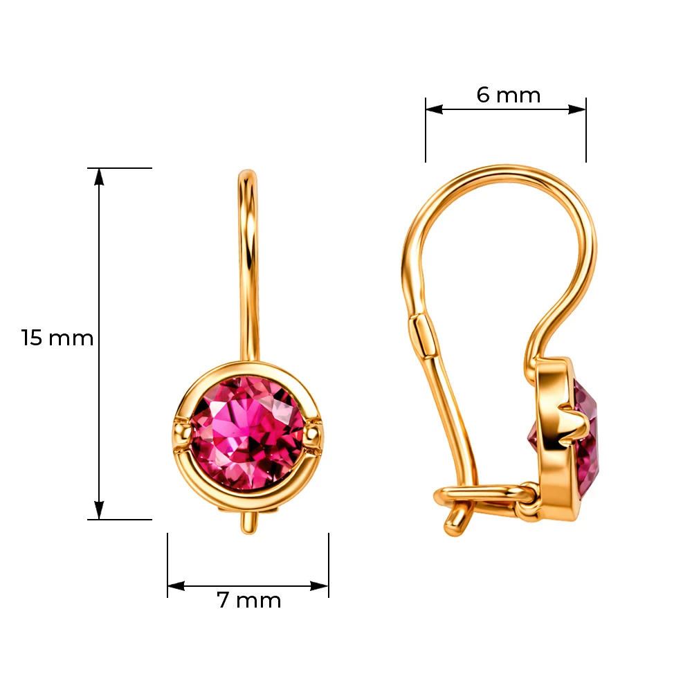 Серьги детские с фианитами из красного золота 585 пробы