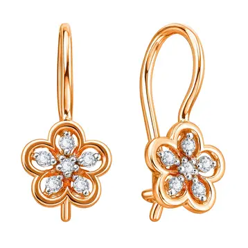 Серьги детские с фианитами из красного золота 585 пробы