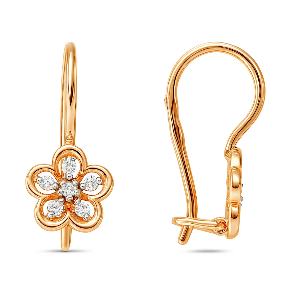 Серьги детские с фианитами из красного золота 585 пробы