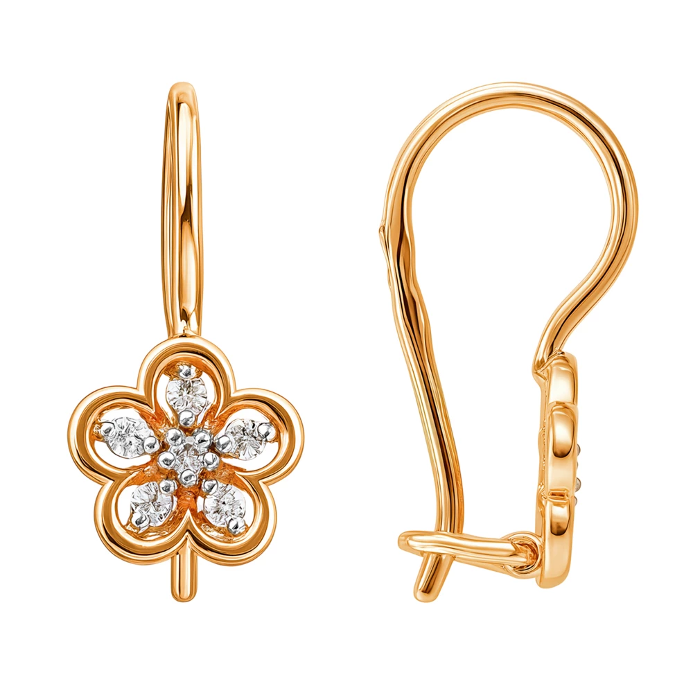 Серьги детские с фианитами из красного золота 585 пробы