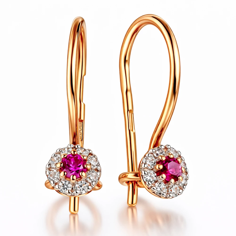 Серьги детские с фианитами из красного золота 585 пробы