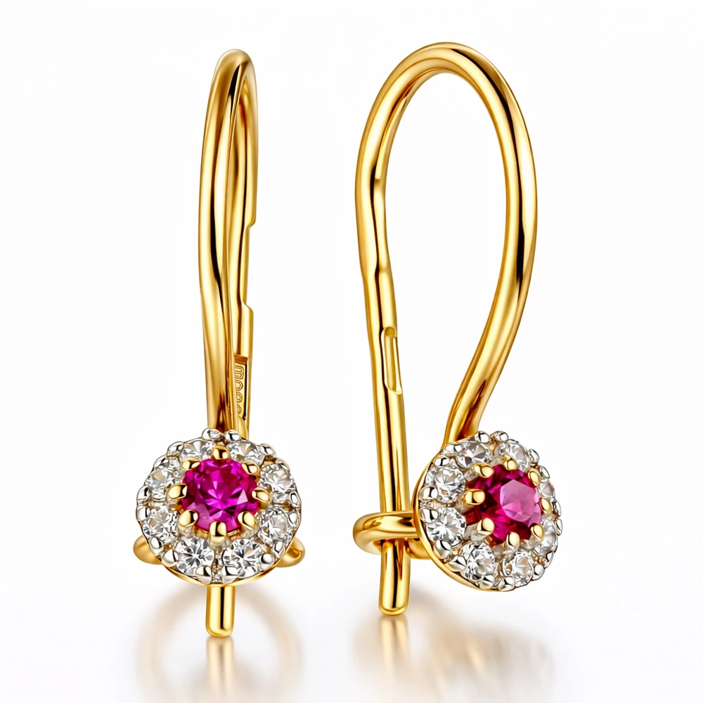 Серьги детские с фианитами из красного золота 585 пробы